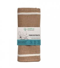 Pano de prato listrado bege em algodāo orgânico